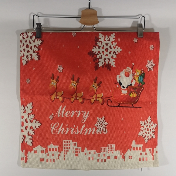 Set of Two Canvas Christmas Pillow Shams with Zipper, Red and Cream, Like-new* - Picture 1 of 9